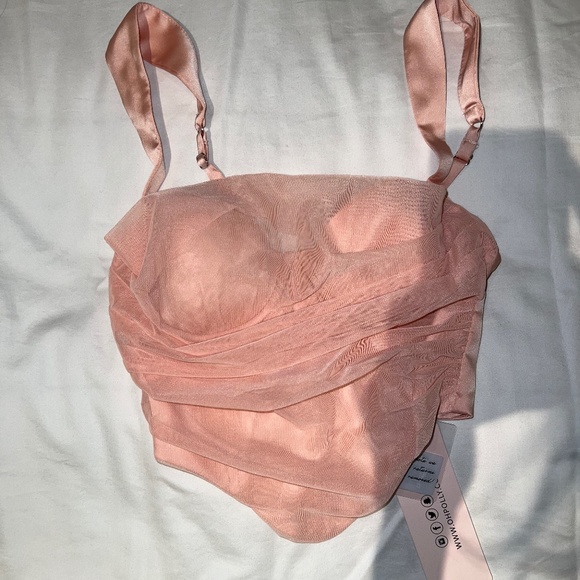 Oh Polly Satin Mesh Bustier Crop Top in Blush - Picture 3 of 5